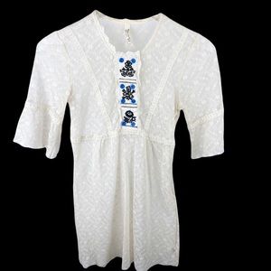 Free People Vintage Lace Ivory Embroidered Tunic Top Size XS